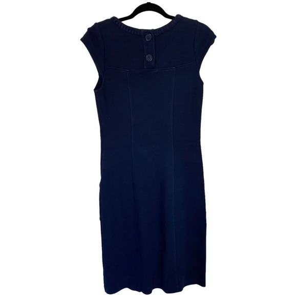 BODEN Summer Pique Ponte Sheath Dress Navy Blue Textured Cap Sleeve Size 6L - Picture 2 of 7